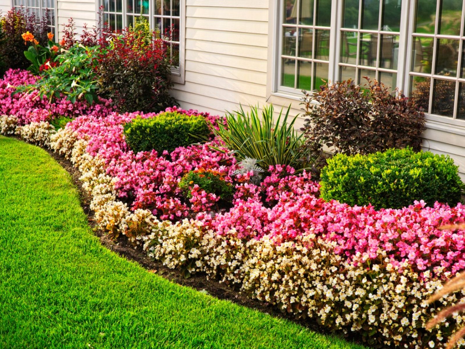 Colorful flower bed planting and landscaping in North Carolina